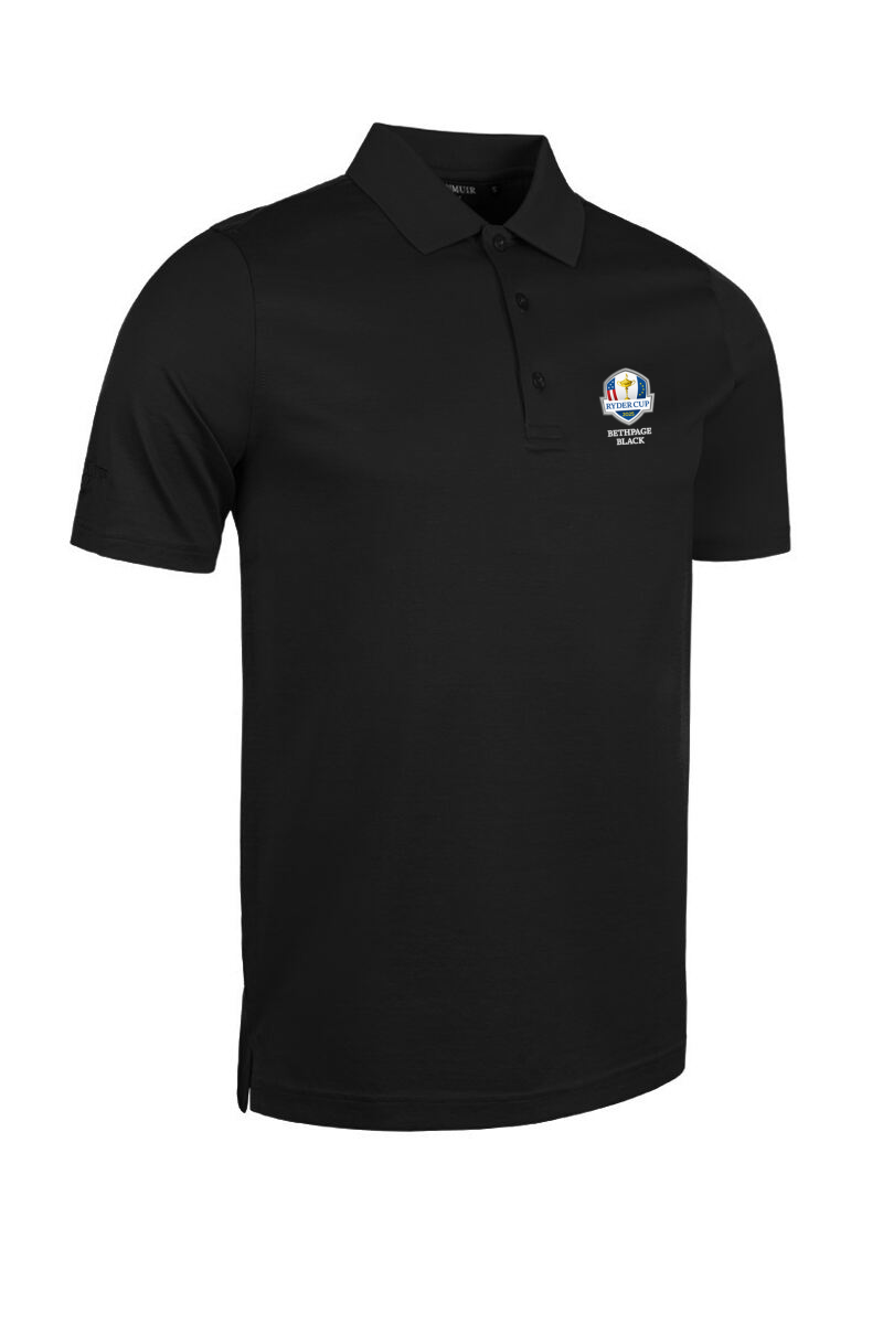 Official Ryder Cup 2025 Mens Mercerised Golf Polo Shirt Black XXL