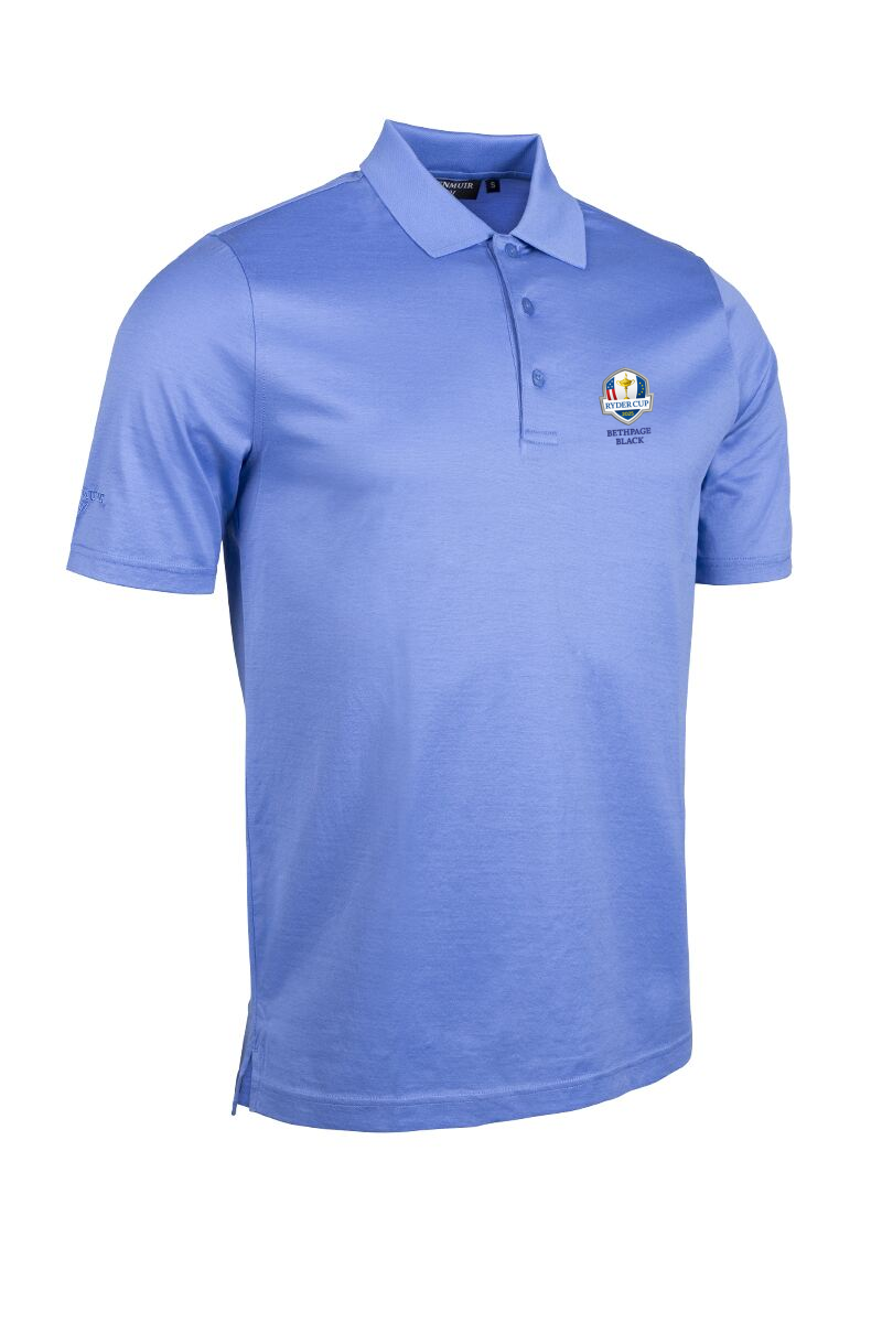 Official Ryder Cup 2025 Mens Mercerised Golf Polo Shirt Light Blue L