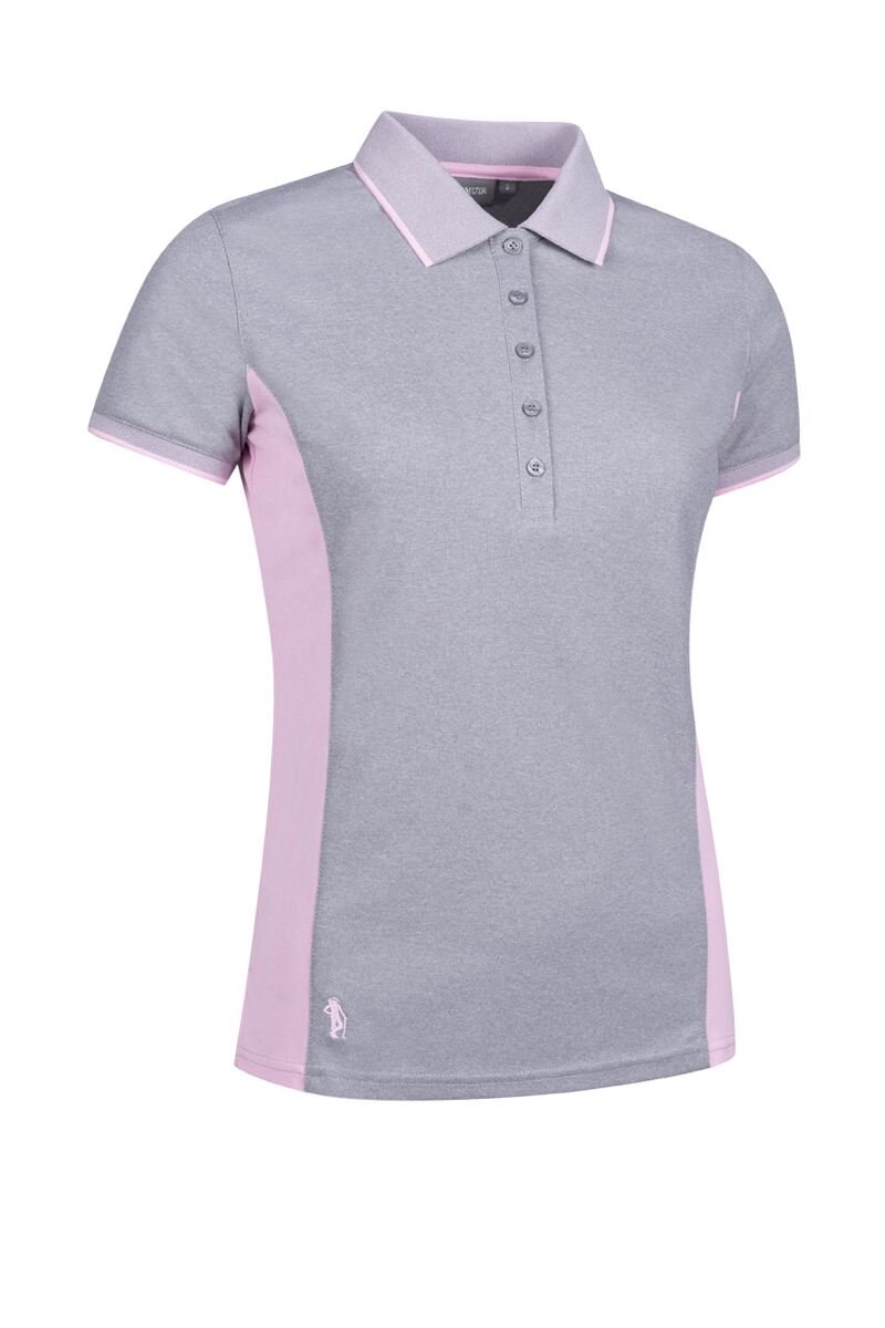 Ladies Birdseye Collar and Cuff Performance Pique Golf Polo Light Grey Marl/Candy XXL