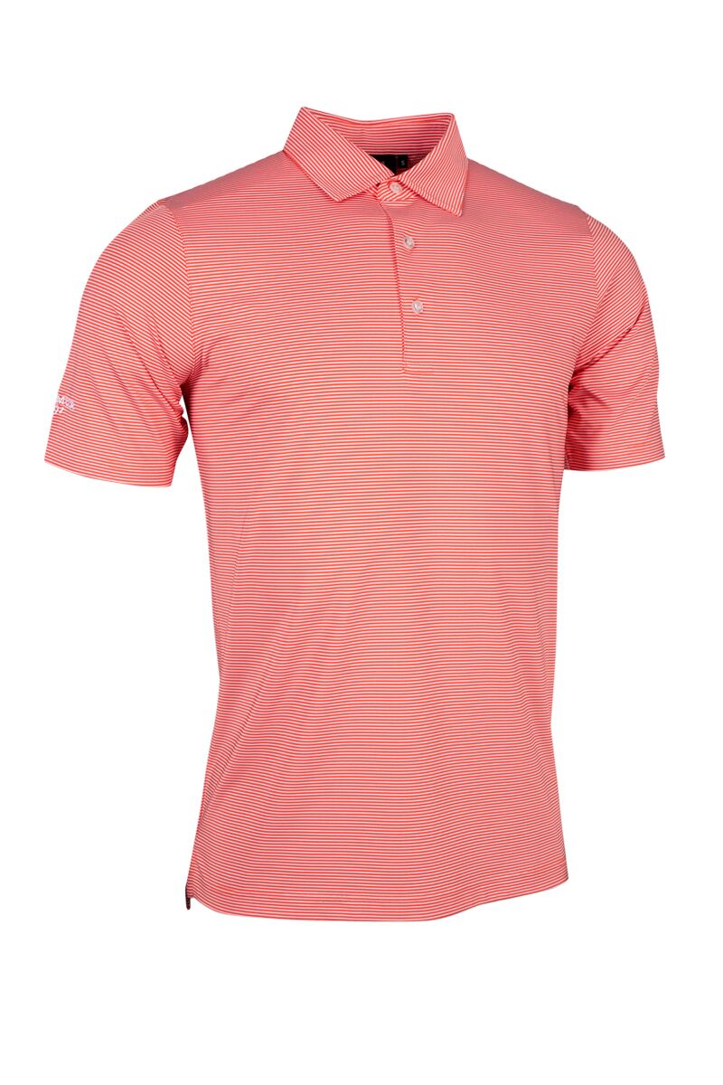 Mens Micro Stripe Performance Golf Polo Shirt Apricot/White S
