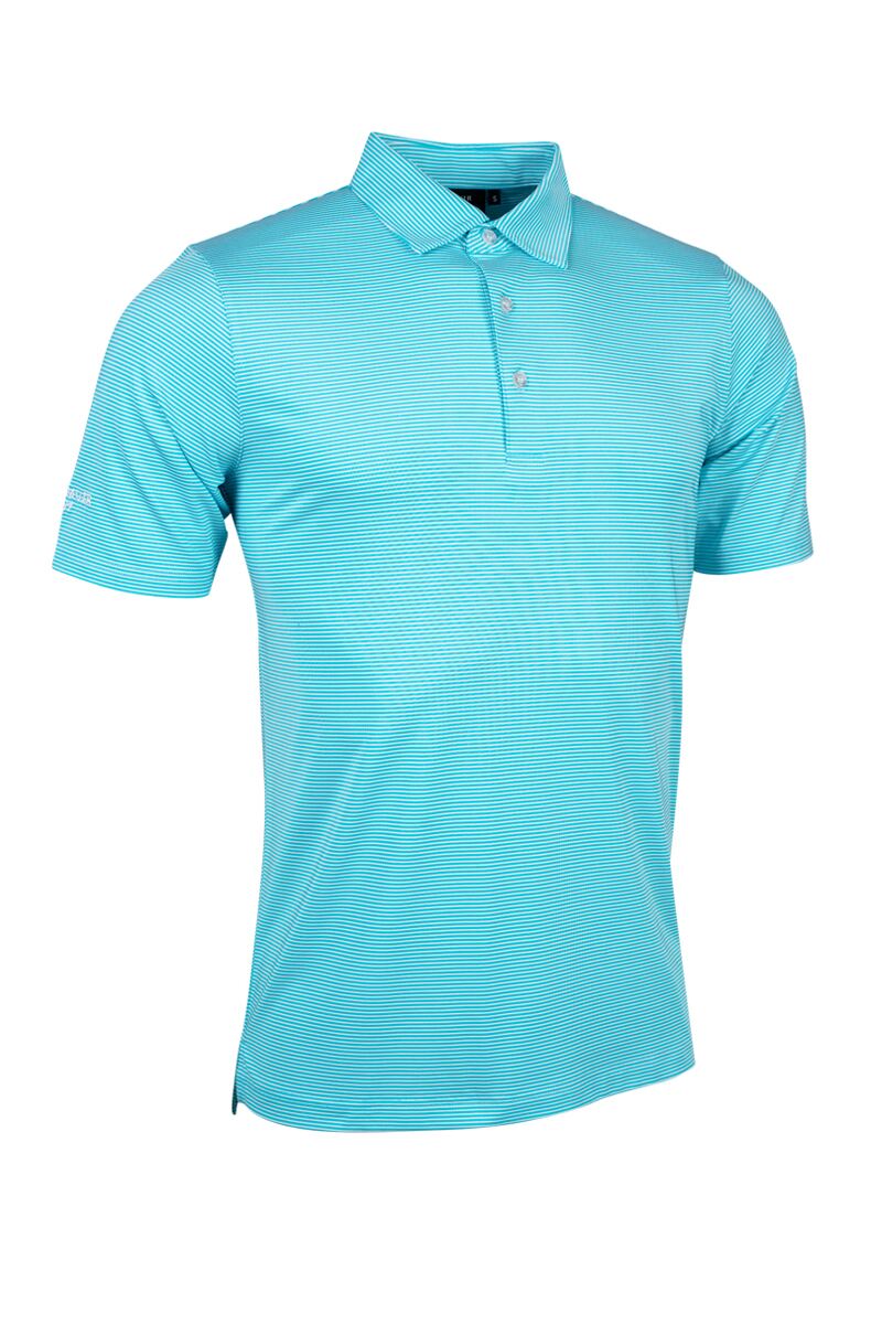 Mens Micro Stripe Performance Golf Polo Shirt Aqua/White S
