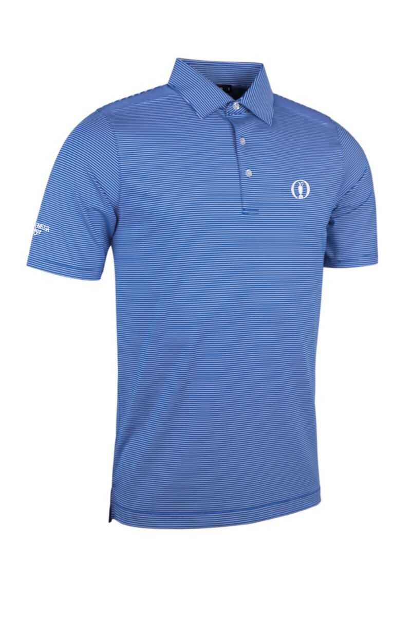 The Open Mens Micro Stripe Performance Golf Polo Shirt Ascot Blue/White S