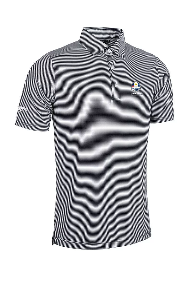 Official Ryder Cup 2027 Mens Micro Stripe Performance Golf Polo Shirt Black/White XL