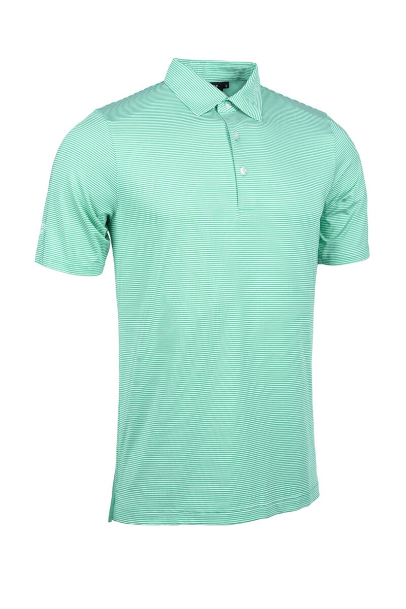 Mens Micro Stripe Performance Golf Polo Shirt Sale Marine Green/White S