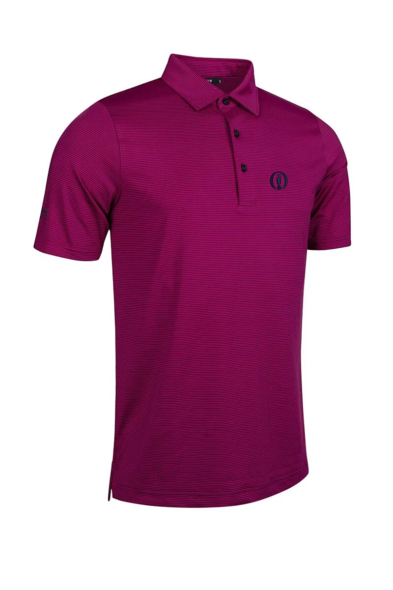 Official Ryder Cup 2027 Mens Micro Stripe Performance Golf Polo Shirt Raspberry/Navy XXL