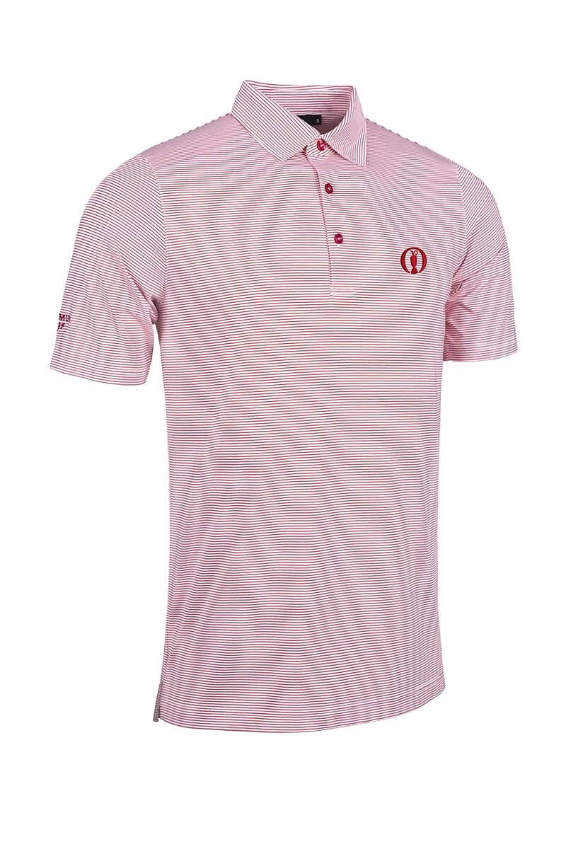 Official Ryder Cup 2027 Mens Micro Stripe Performance Golf Polo Shirt White/Garnet M