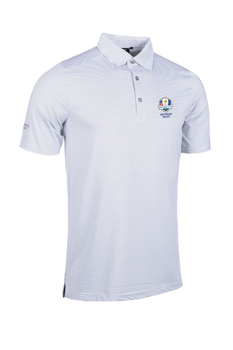 Official Ryder Cup 2025 Mens Micro Stripe Performance Golf Polo Shirt White/Light Grey Marl S