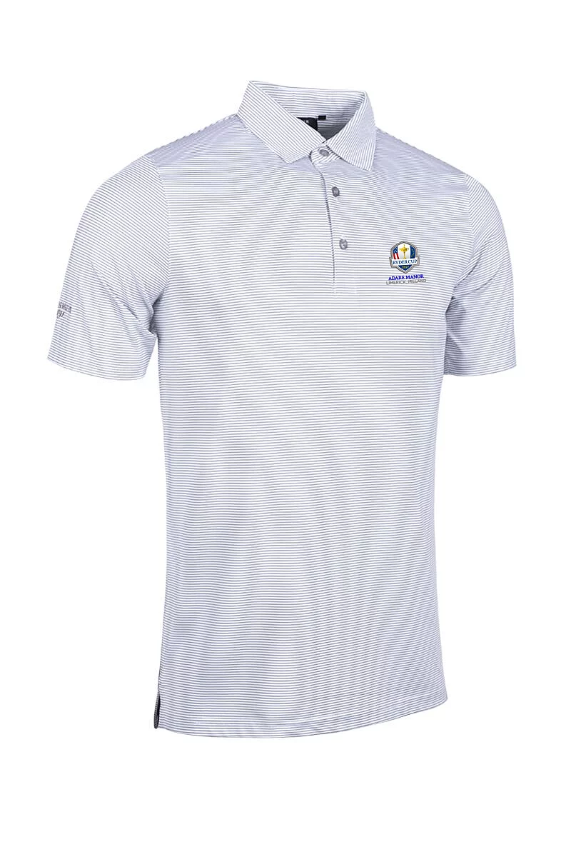 Official Ryder Cup 2027 Mens Micro Stripe Performance Golf Polo Shirt White/Light Grey Marl XXL