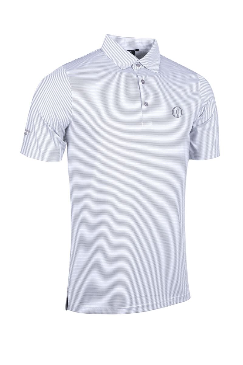 The Open Mens Micro Stripe Performance Golf Polo Shirt White/Light Grey Marl M