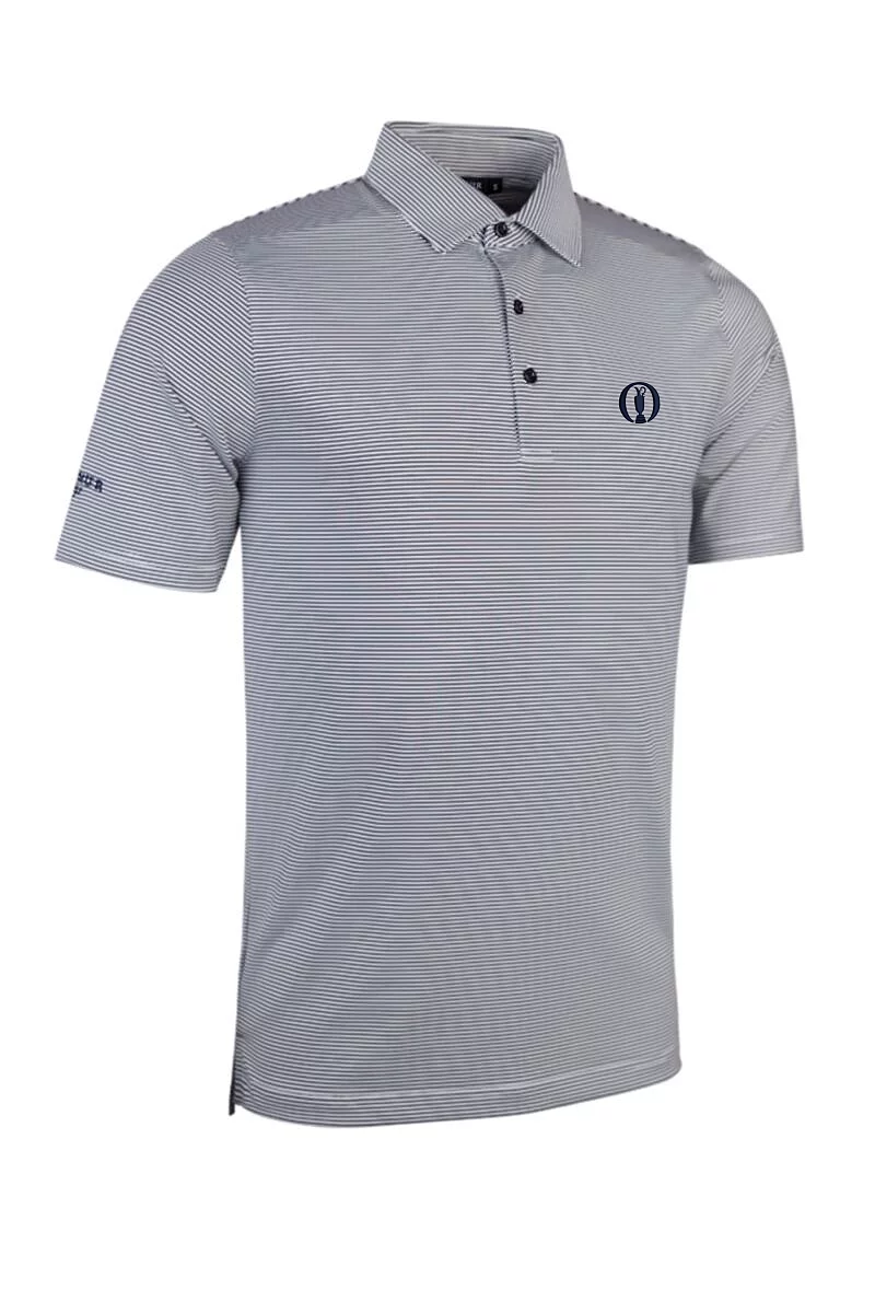 Official Ryder Cup 2027 Mens Micro Stripe Performance Golf Polo Shirt White/Navy XXL