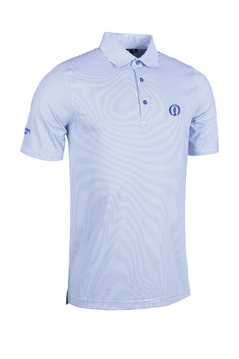 The Open Mens Micro Stripe Performance Golf Polo Shirt White/Tahiti M
