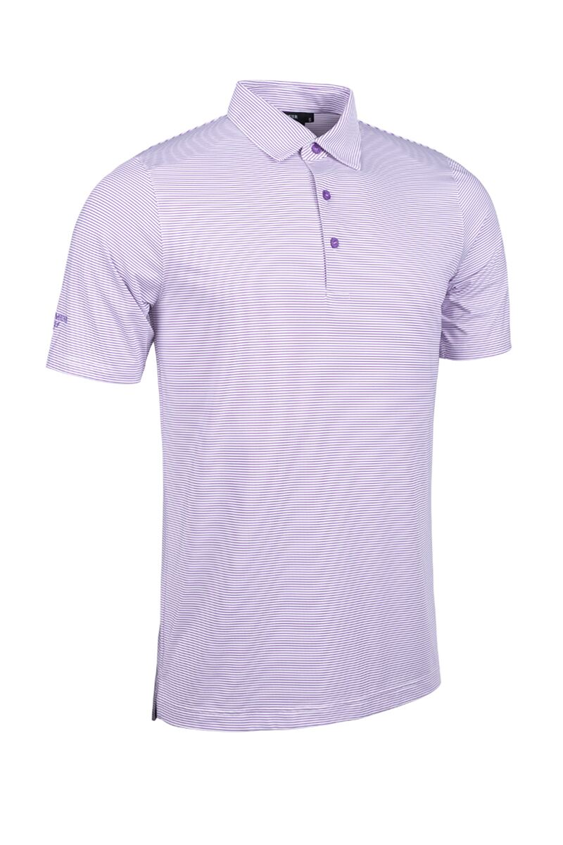 Mens Micro Stripe Performance Golf Polo Shirt Sale White/Amethyst S