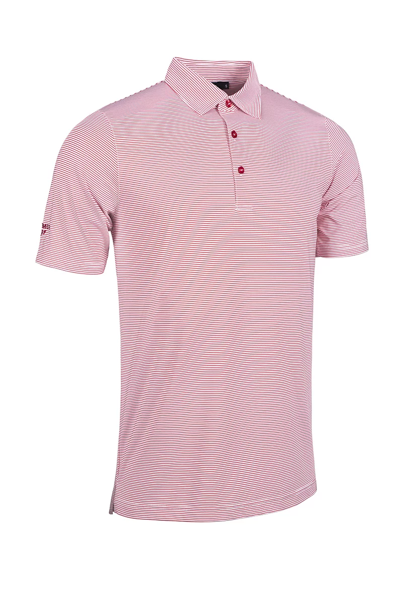Official Ryder Cup 2027 Mens Micro Stripe Performance Golf Polo Shirt White/Garnet L