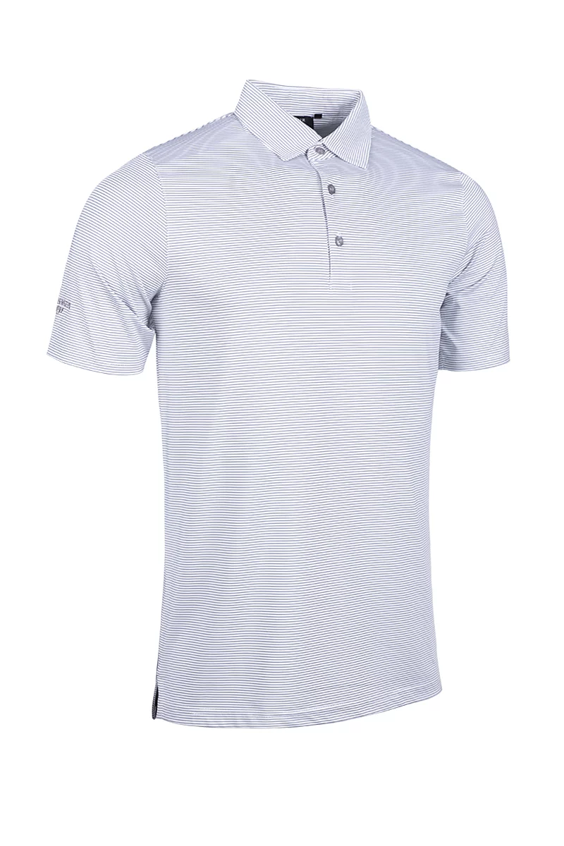 Official Ryder Cup 2027 Mens Micro Stripe Performance Golf Polo Shirt White/Light Grey Marl S