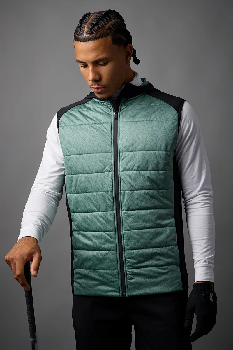 Mens Hybrid Padded Performance Sleeveless Midweight Golf Hoodie