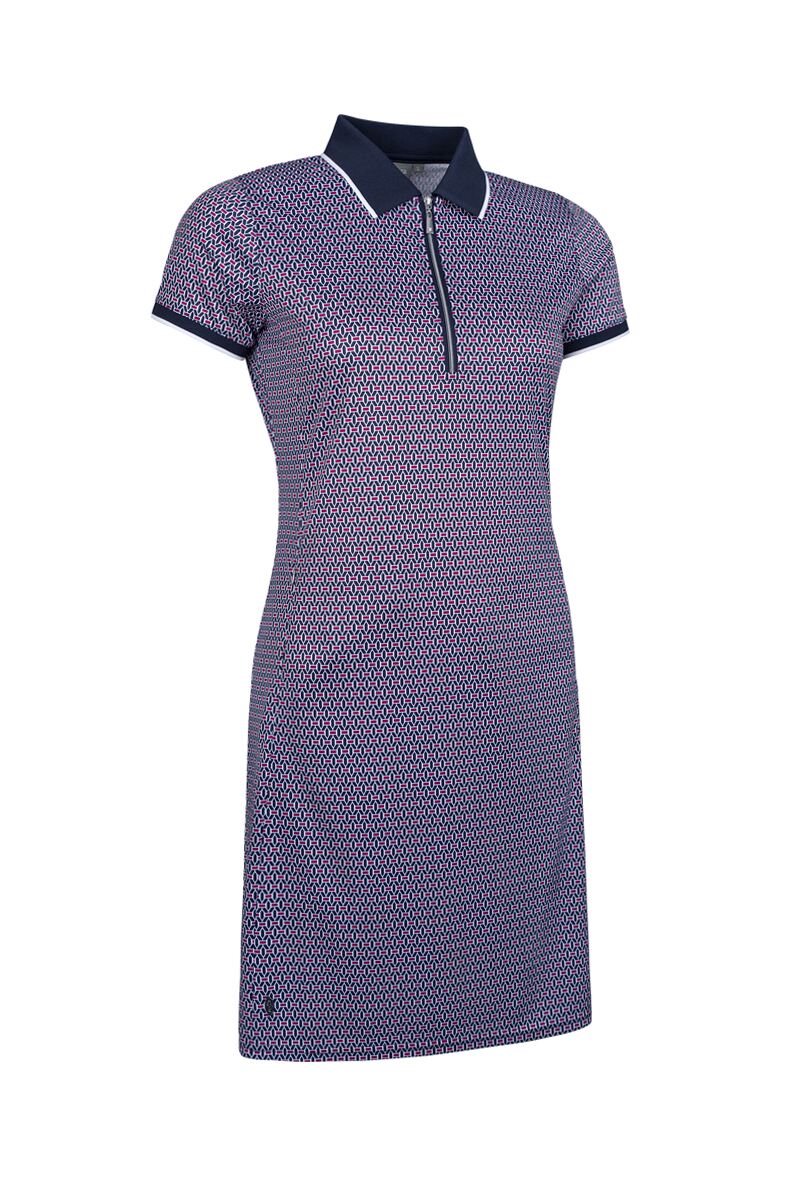 Ladies Zip Collar Printed Golf Dress with Detachable Shorts