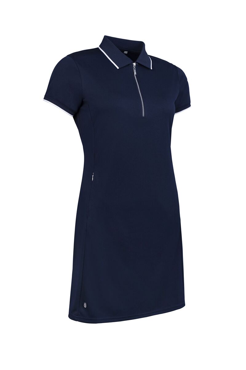 Ladies Zip Collar Printed Golf Dress with Detachable Shorts