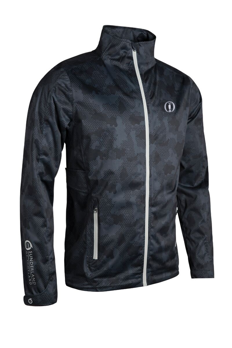 The Open Mens Whisperdry Lightweight Waterproof Golf Jacket Black Camo/Silver S