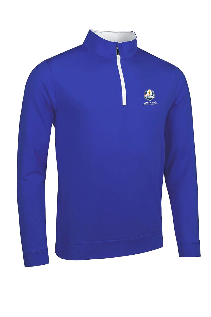 Official Ryder Cup 2027 Mens Quarter Zip Lightweight Performance Golf Midlayer Ascot Blue/White L