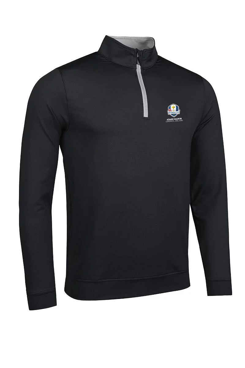 Official Ryder Cup 2027 Mens Quarter Zip Lightweight Performance Golf Midlayer Black/Light Grey S