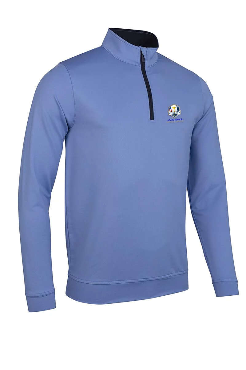 Official Ryder Cup 2027 Mens Quarter Zip Lightweight Performance Golf Midlayer Light Blue/Navy M