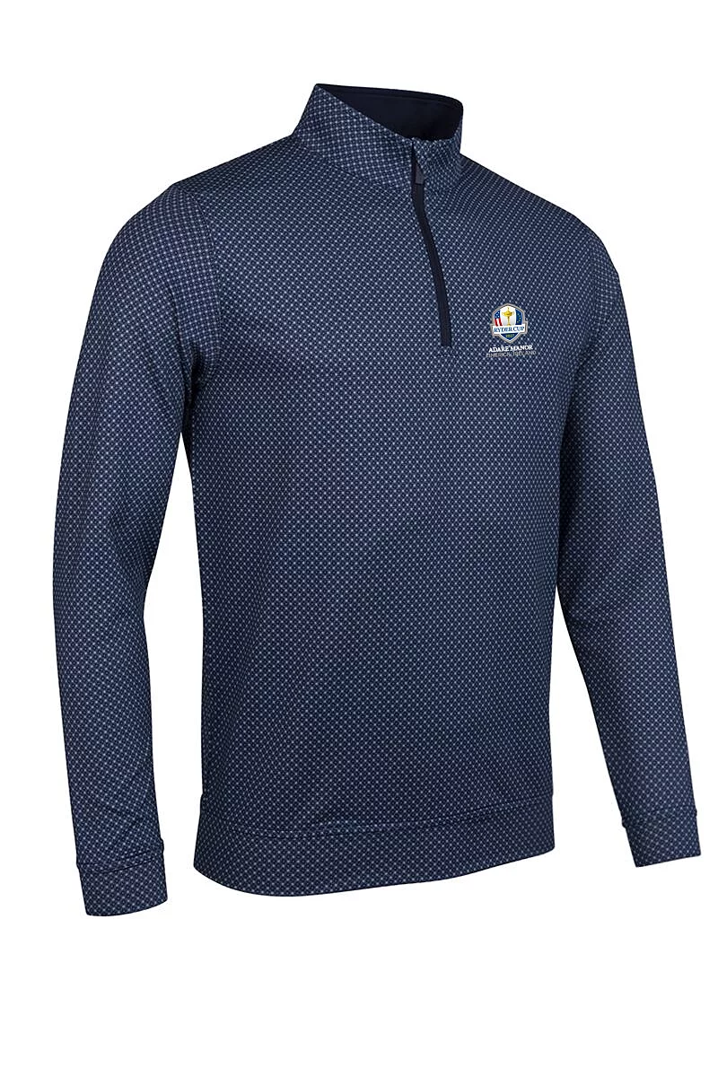 Official Ryder Cup 2027 Mens Quarter Zip Lightweight Performance Golf Midlayer Light Grey/Navy Tees L