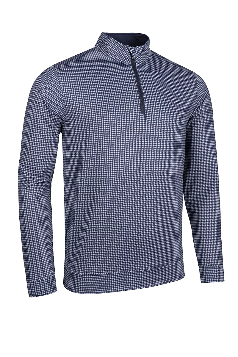 Official Ryder Cup 2027 Mens Quarter Zip Lightweight Performance Golf Midlayer Light Grey/Navy Houndstooth L