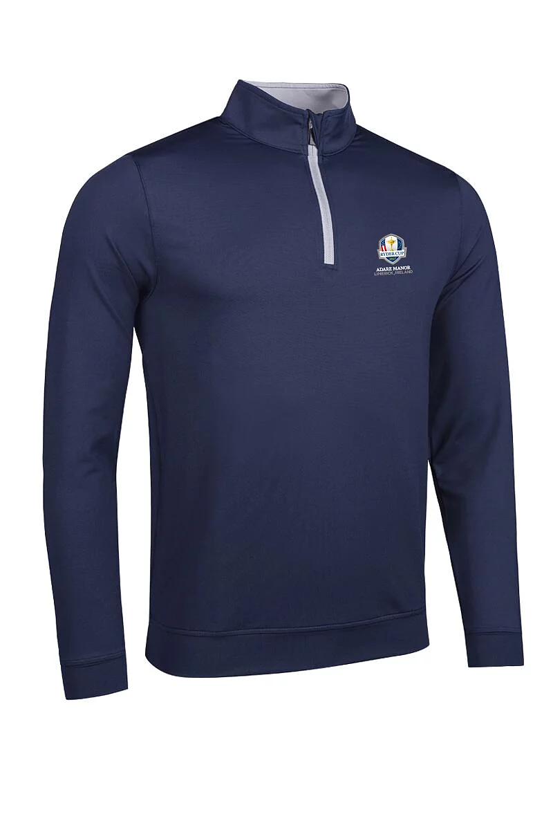 Official Ryder Cup 2025 Winners Mens Quarter Zip Lightweight Performance Golf Midlayer Navy/Light Grey S