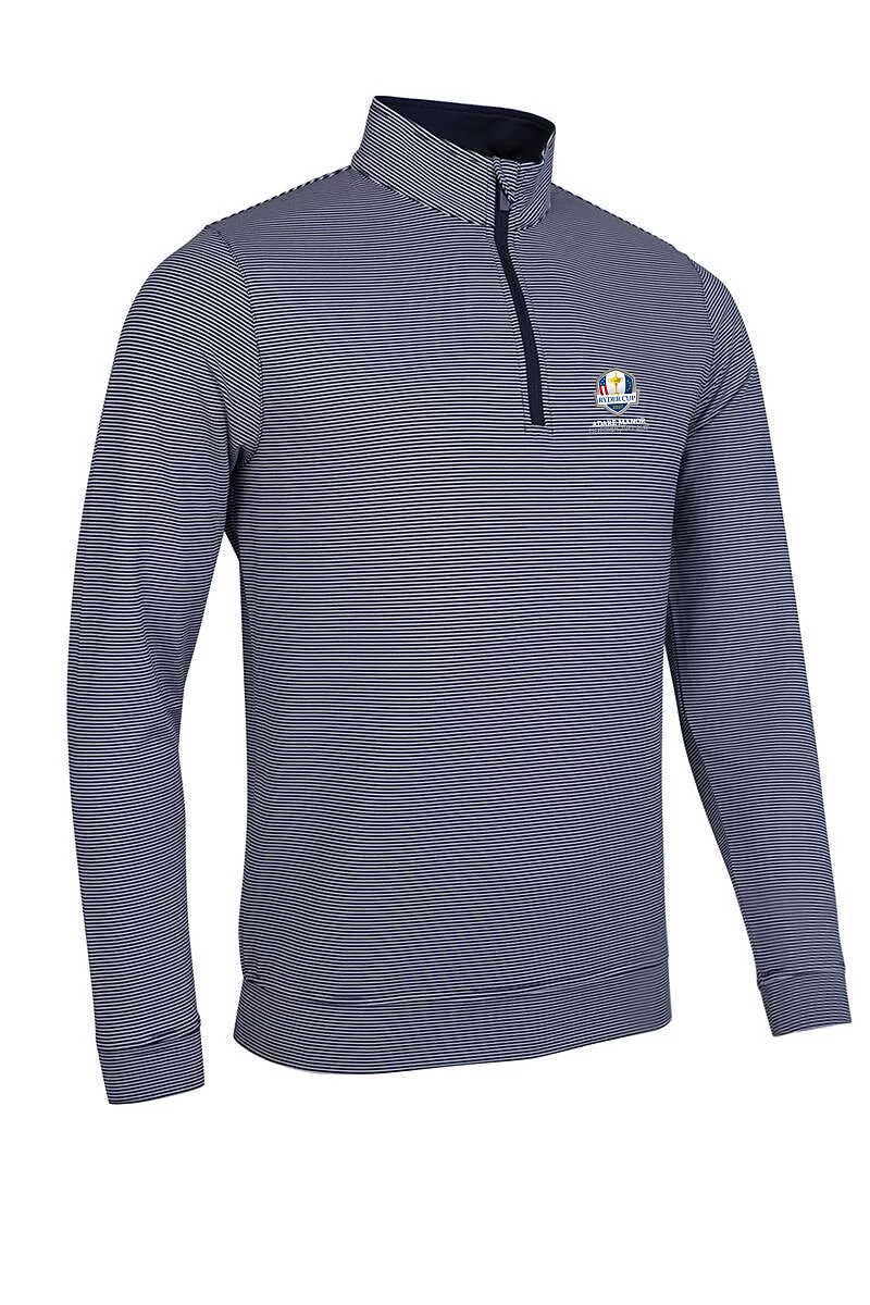Official Ryder Cup 2027 Mens Quarter Zip Lightweight Performance Golf Midlayer Navy/White Stripes M