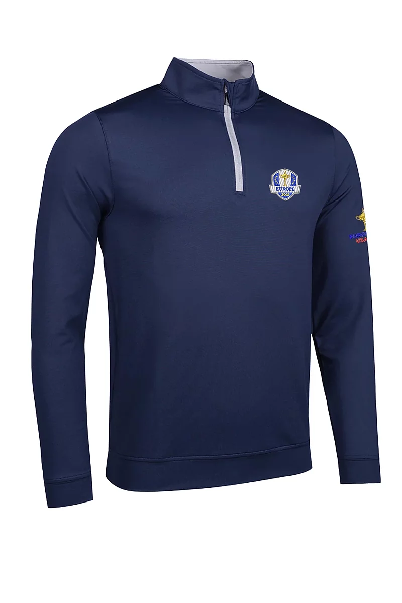 Glenmuir Official Ryder Cup 2025 Winners Mens Quarter Zip Lightweight Performance Golf Midlayer Navy/Light Grey S