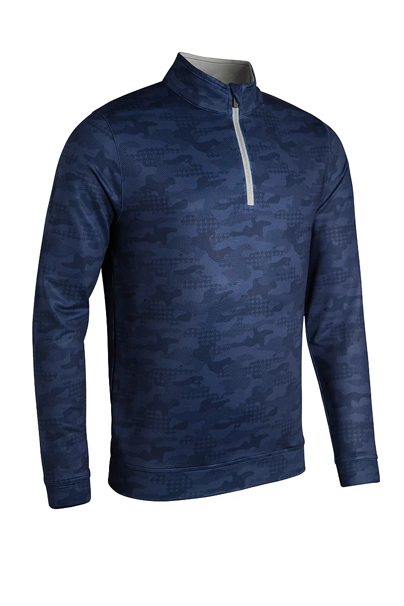 Mens Quarter Zip Lightweight Performance Golf Midlayer Sale Navy Camo/Lt Grey L
