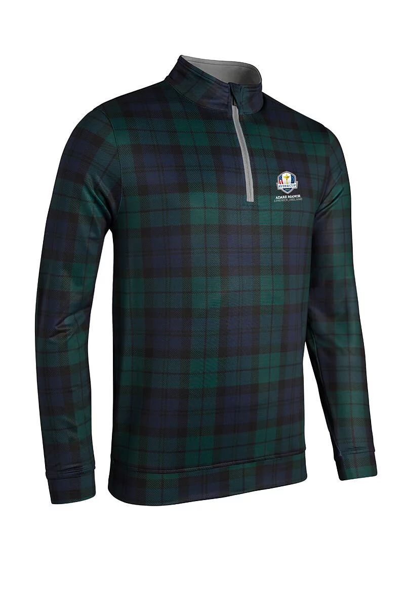 Official Ryder Cup 2027 Mens Quarter Zip Lightweight Performance Golf Midlayer Tartan/Light Grey M