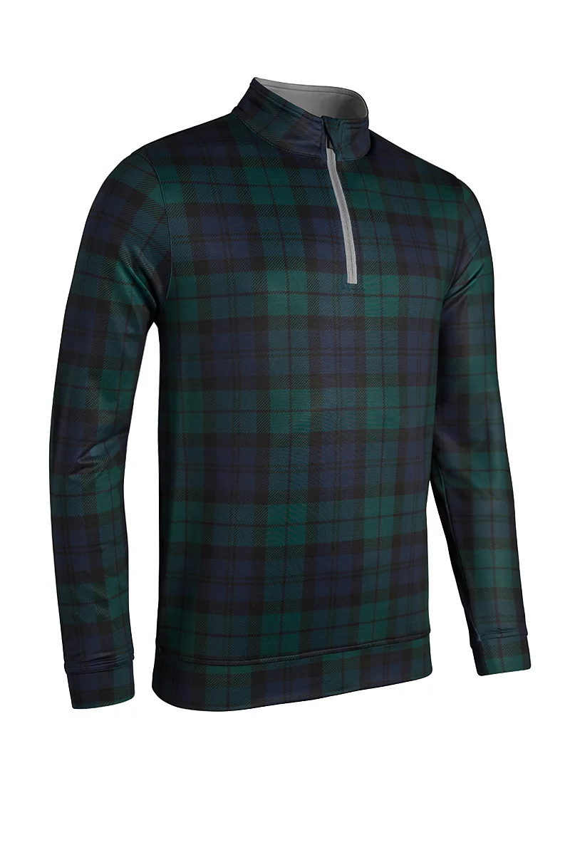 Mens Quarter Zip Lightweight Performance Golf Midlayer Tartan/Light Grey XXXL
