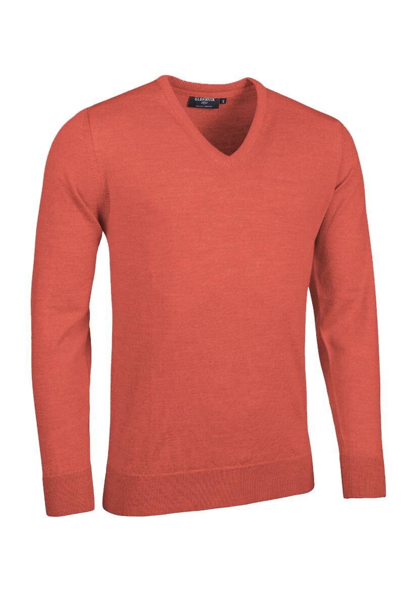 Mens V Neck Merino Wool Golf Sweater Apricot S