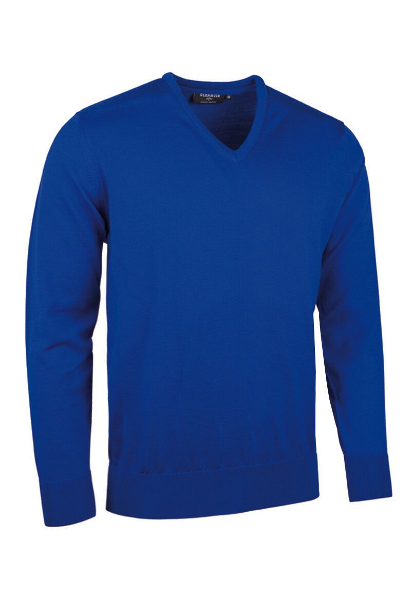 Mens V Neck Merino Wool Golf Sweater Ascot Blue S