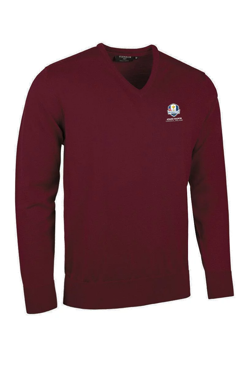Official Ryder Cup 2027 Mens V Neck Merino Wool Golf Sweater Bordeaux XXL