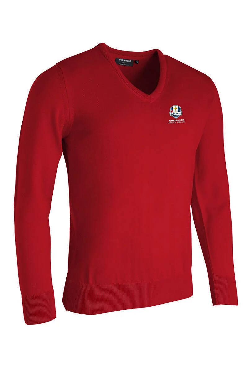 Official Ryder Cup 2027 Mens V Neck Merino Wool Golf Sweater Garnet XL