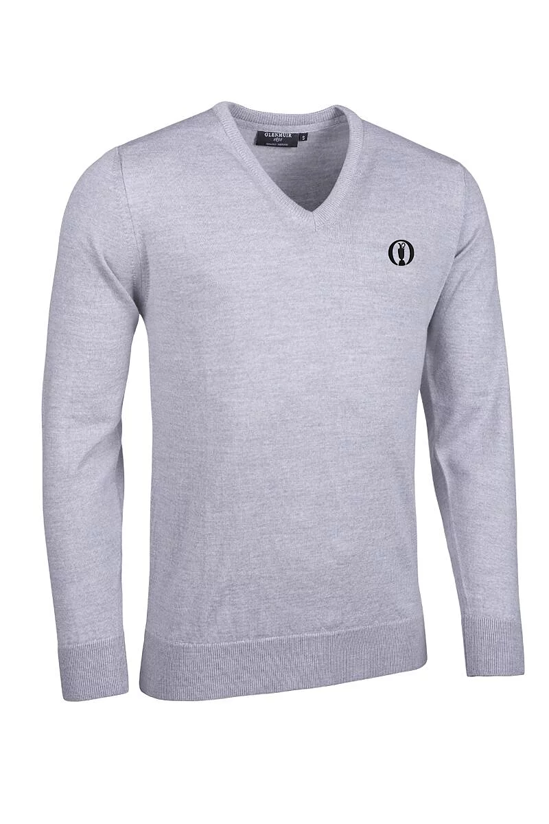 Official Ryder Cup 2027 Mens V Neck Merino Wool Golf Sweater Light Grey Marl S