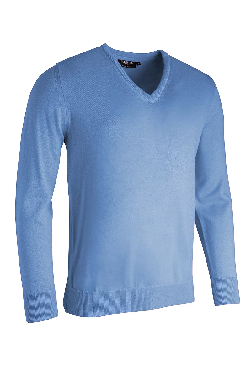 Official Ryder Cup 2027 Mens V Neck Merino Wool Golf Sweater Light Blue XL