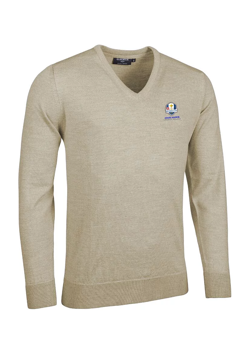 Official Ryder Cup 2027 Mens V Neck Merino Wool Golf Sweater Linen Marl S
