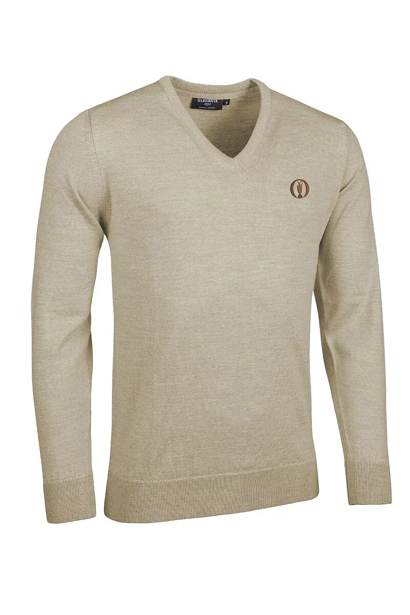 Official Ryder Cup 2027 Mens V Neck Merino Wool Golf Sweater Linen Marl M