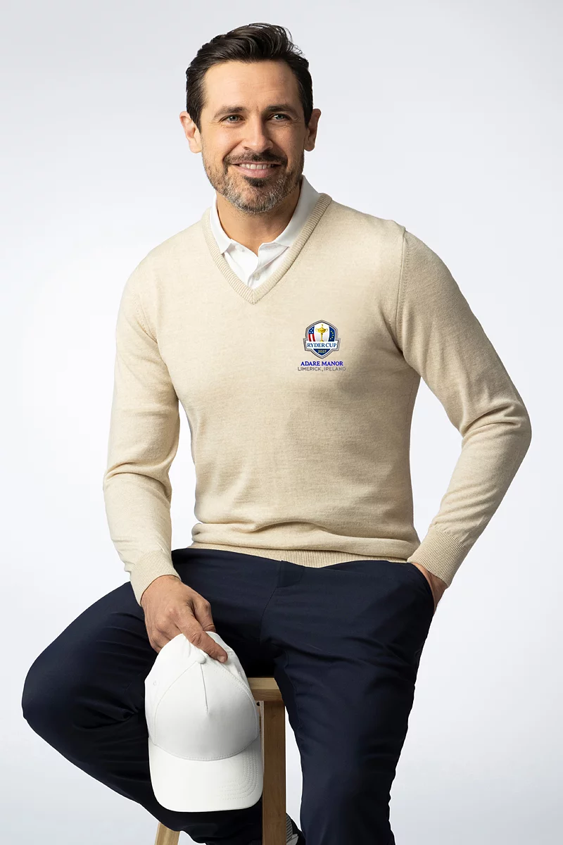 Official Ryder Cup 2027 Mens V Neck Merino Wool Golf Sweater Official Ryder Cup 2027 Mens V Neck Merino Wool Golf Sweater