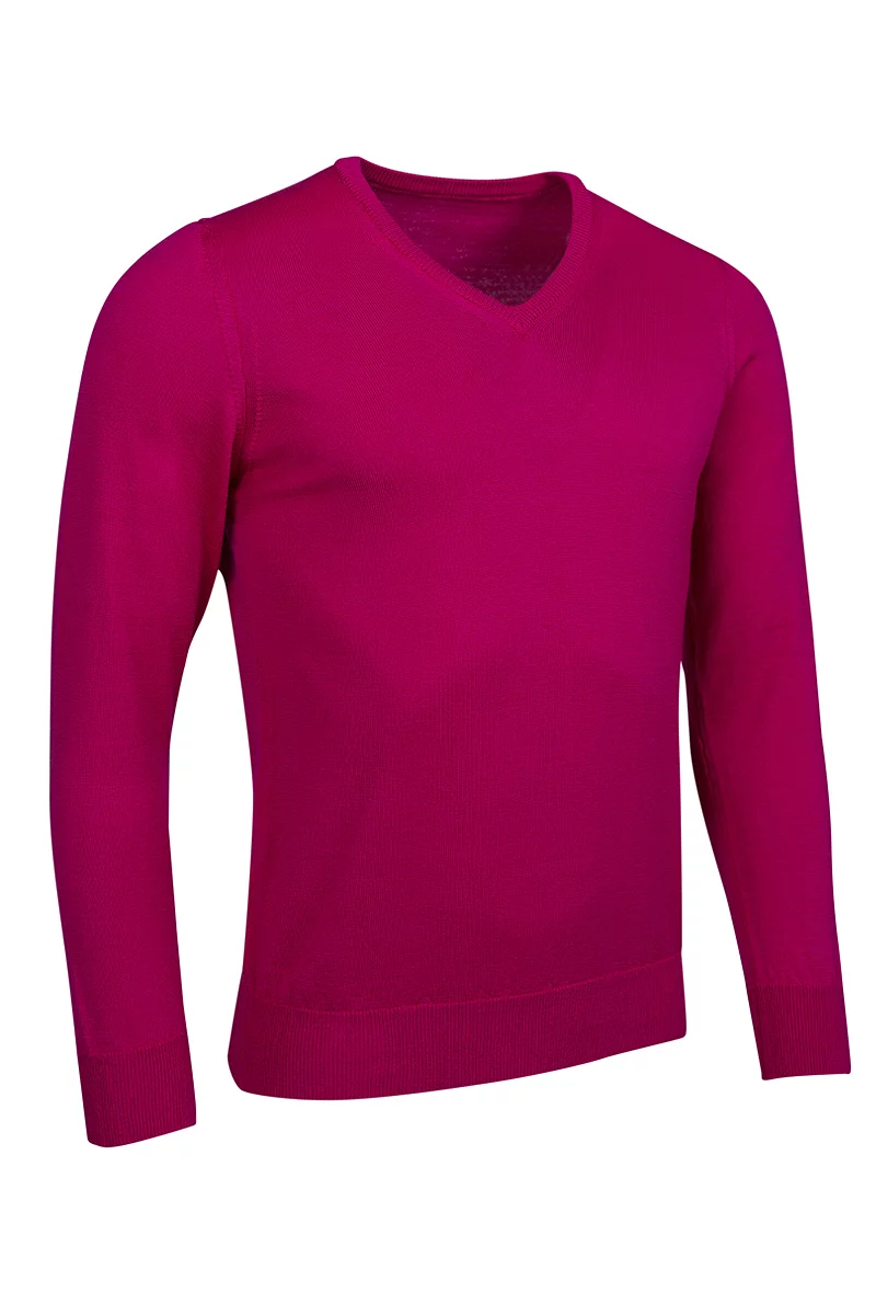 Official Ryder Cup 2027 Mens V Neck Merino Wool Golf Sweater Raspberry S