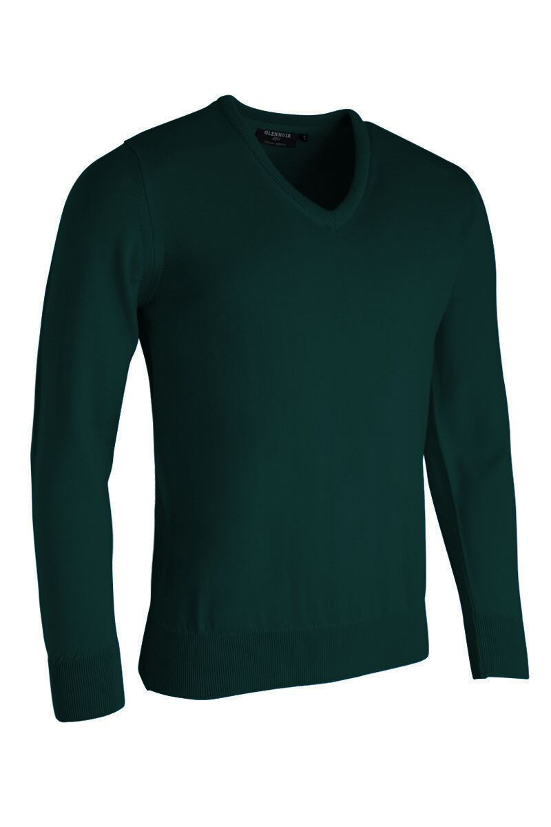 Mens V Neck Merino Wool Golf Sweater Tartan Green XL