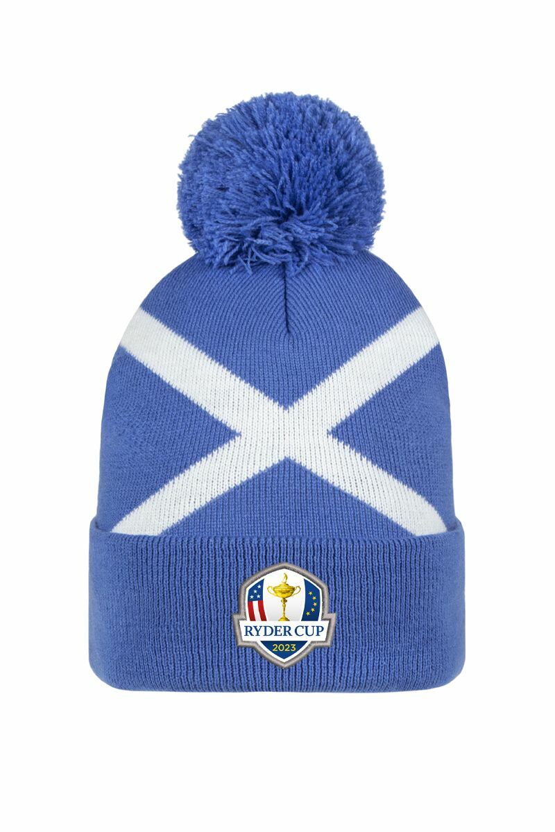 Official Ryder Cup 2025 Unisex Thermal Lined Saltire Golf Bobble Beanie Hat Tahiti/White One Size