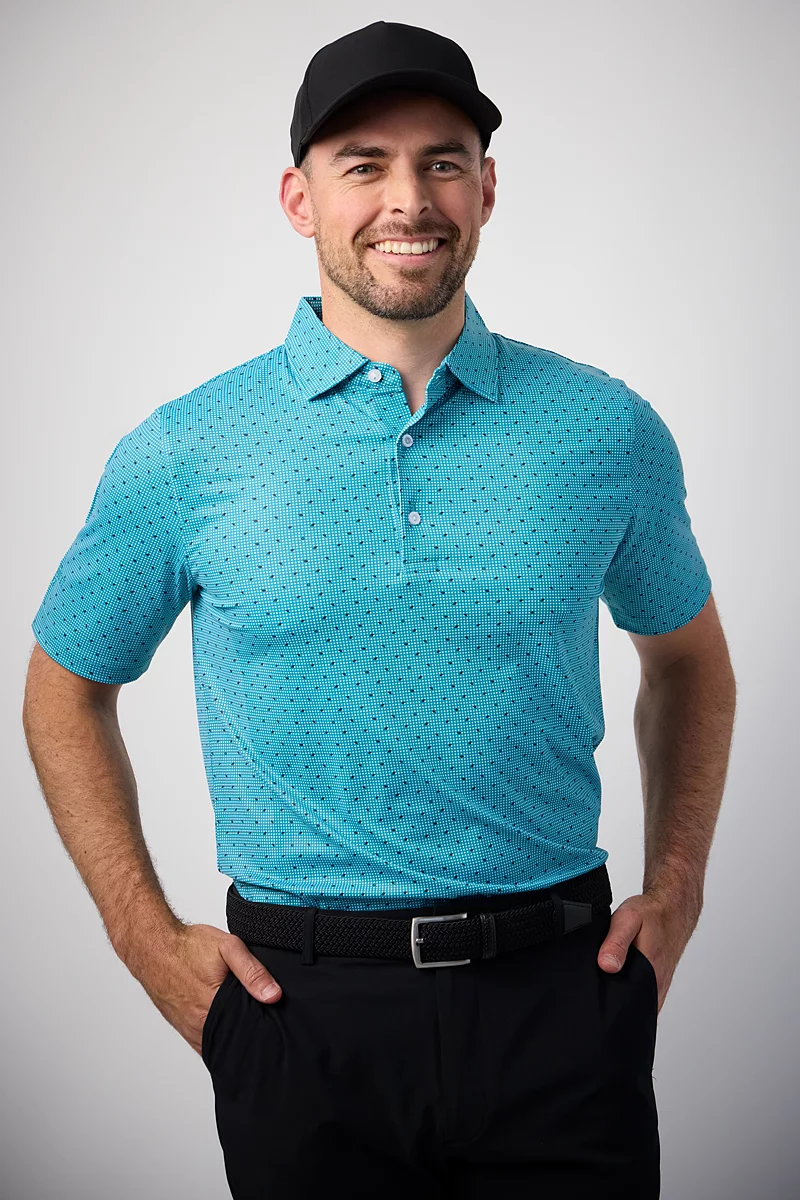 Mens Polka Dot Leaf Print Performance Golf Shirt Mens Polka Dot Leaf Print Performance Golf Shirt