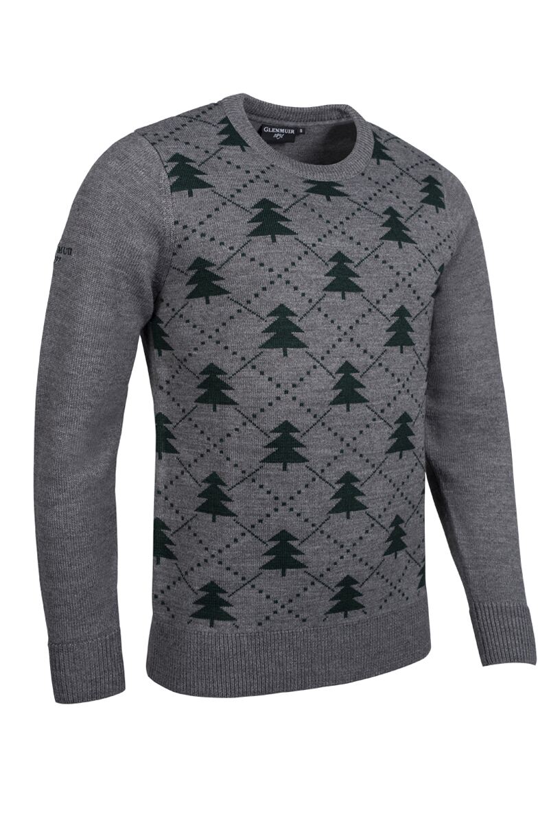 Mens Intarsia Tree Merino Christmas Golf Sweater