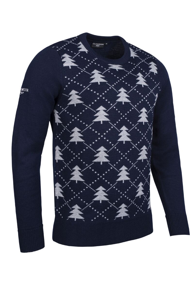 Mens Intarsia Tree Merino Christmas Golf Sweater Mens Intarsia Tree Merino Christmas Golf Sweater