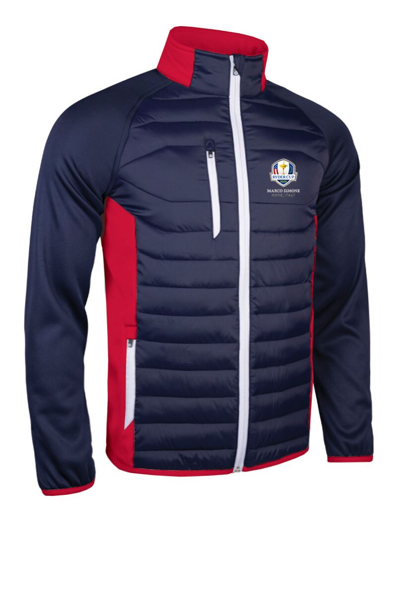 Official Ryder Cup 2025 Mens Zip Front Padded Stretch Panel and Sleeves Performance Golf Jacket Navy/Red/White L