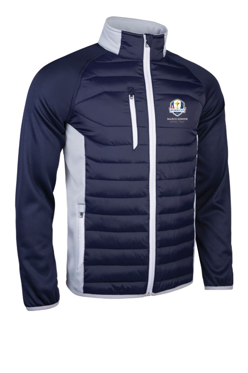 Official Ryder Cup 2025 Mens Zip Front Padded Stretch Panel and Sleeves Performance Golf Jacket Navy/Silver/White L
